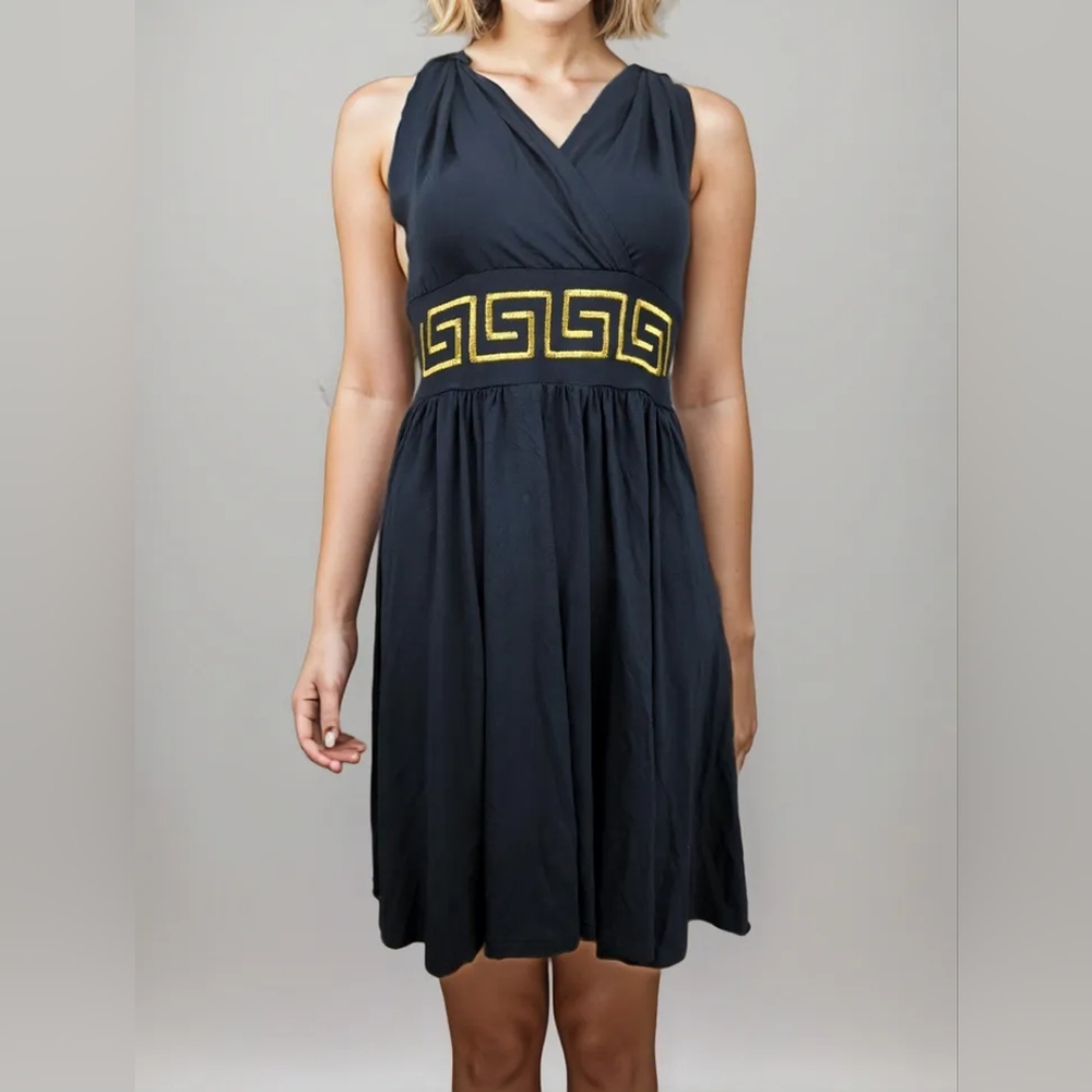 Grimani Black Viscoze Dress With Gold Meander - Size 2